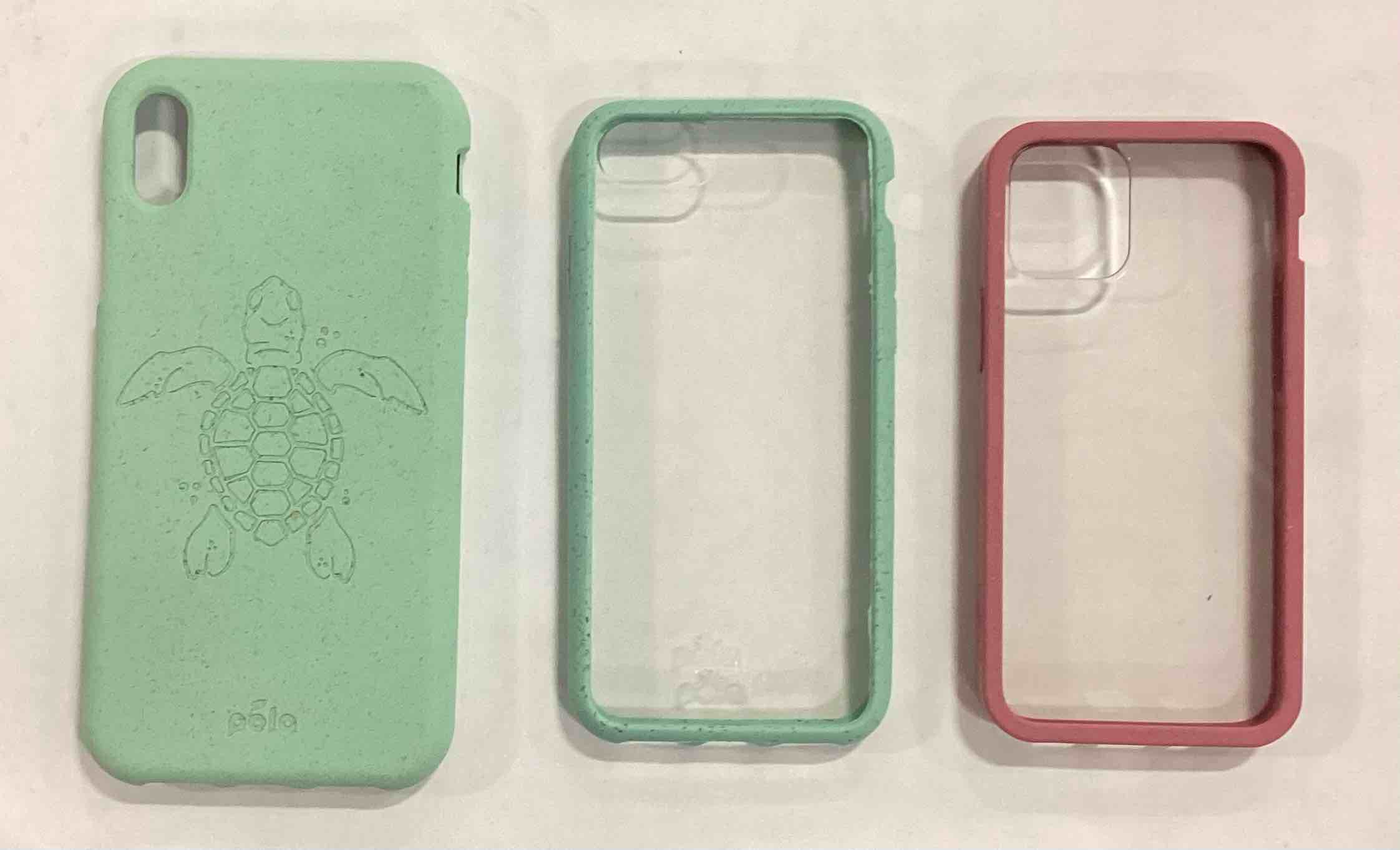 Assorted Pela Eco- Friendly iPhone XS Max (11196 Ocean- Turtle Turquoise) // iPhone 6/6s/7/8/SE (28005 Clear Purist Blue) & iPhone 12 Mini (10937 Clear Cassis ) Phone Case Lot