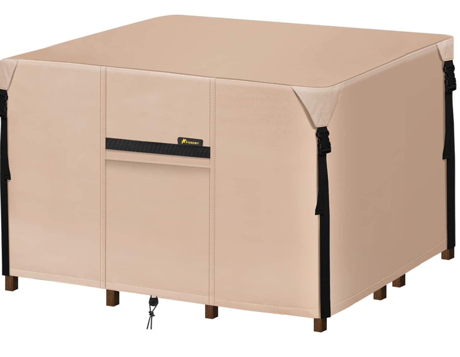 PTEROMY Patio Fire Pit Table Cover, Heavy Duty 600 D Canvas Outdoor Waterproof Fireplace Cover (Khaki, Square, 44")