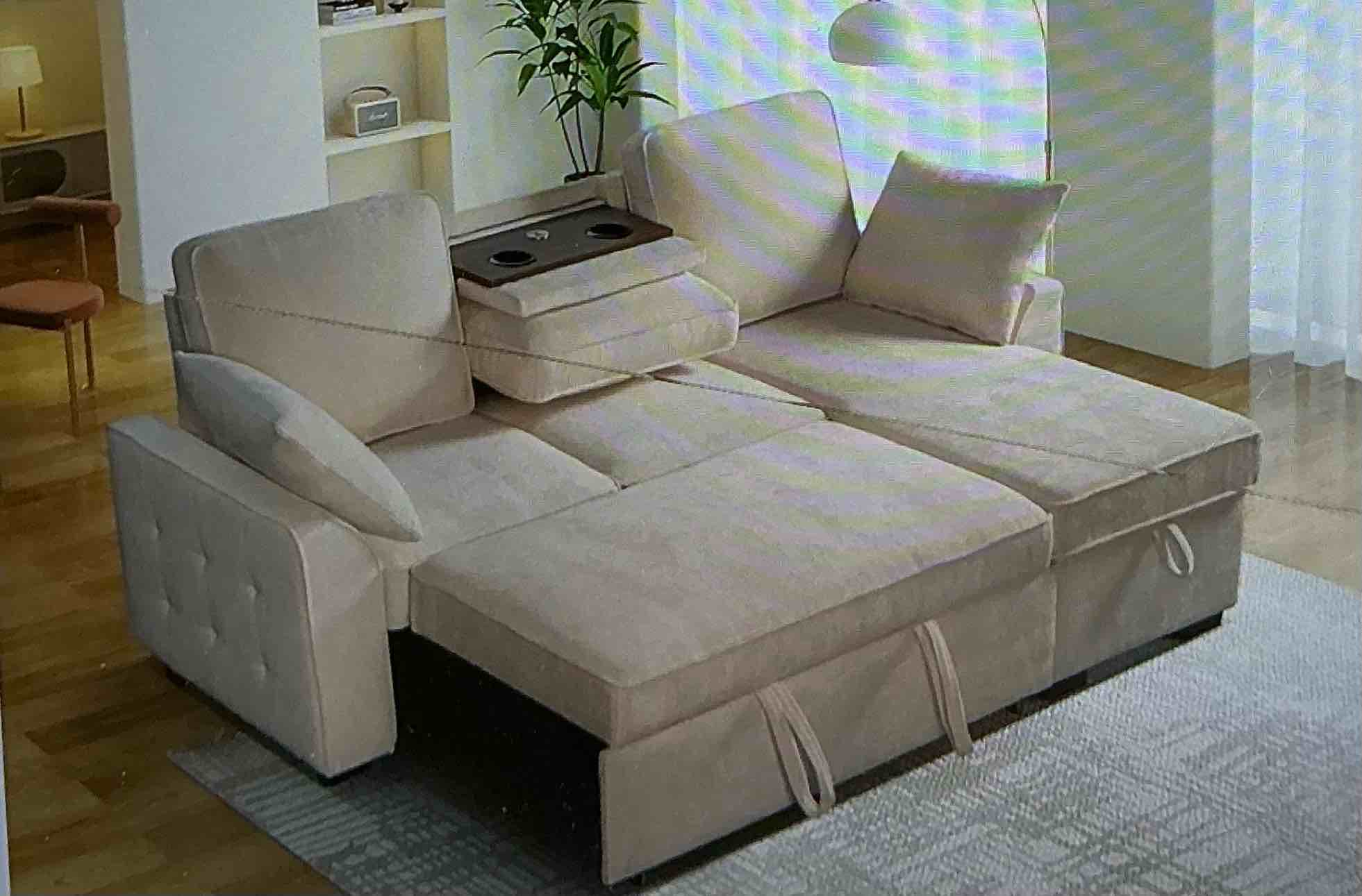 ( similar) Reversible L-shaped modular sofa bed, pull-out sofa with storage couch, removable convertible corner sofa for living room, office ( color beige) 