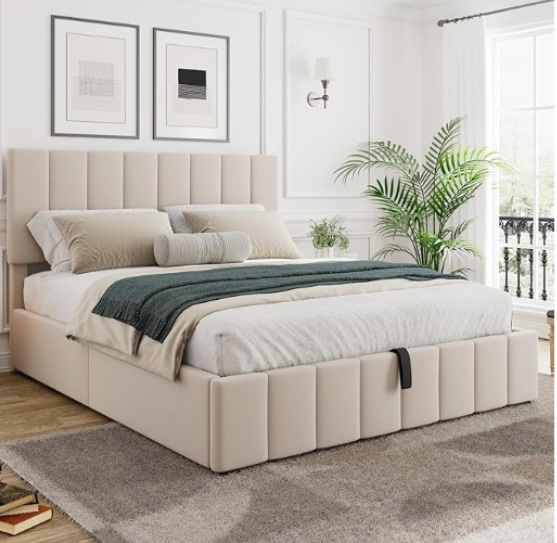 ( similar To the image ) ( incomplete) Merax Gas Lift Up Storage Platform Bed, Upholstered Bed Frame with Hydraulic Storage System and Wooden Slat Support, Queen Size, gray 