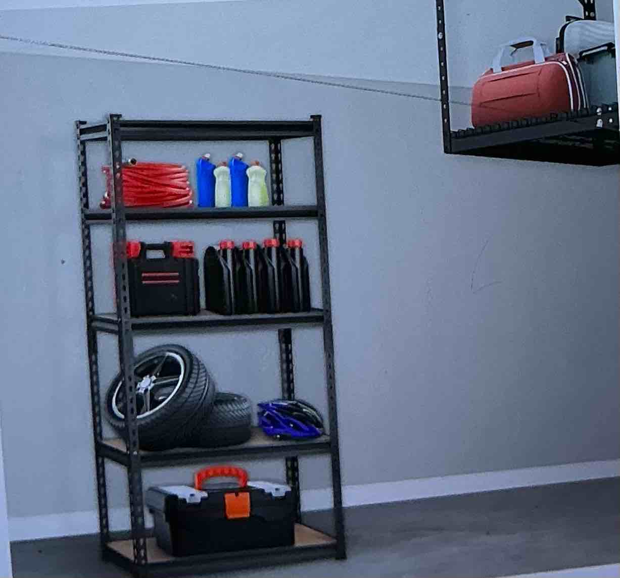 Storage shelf, 5 adjustable levels, 2000 pounds capacity, sturdy garage shelves, metal organizer, black,