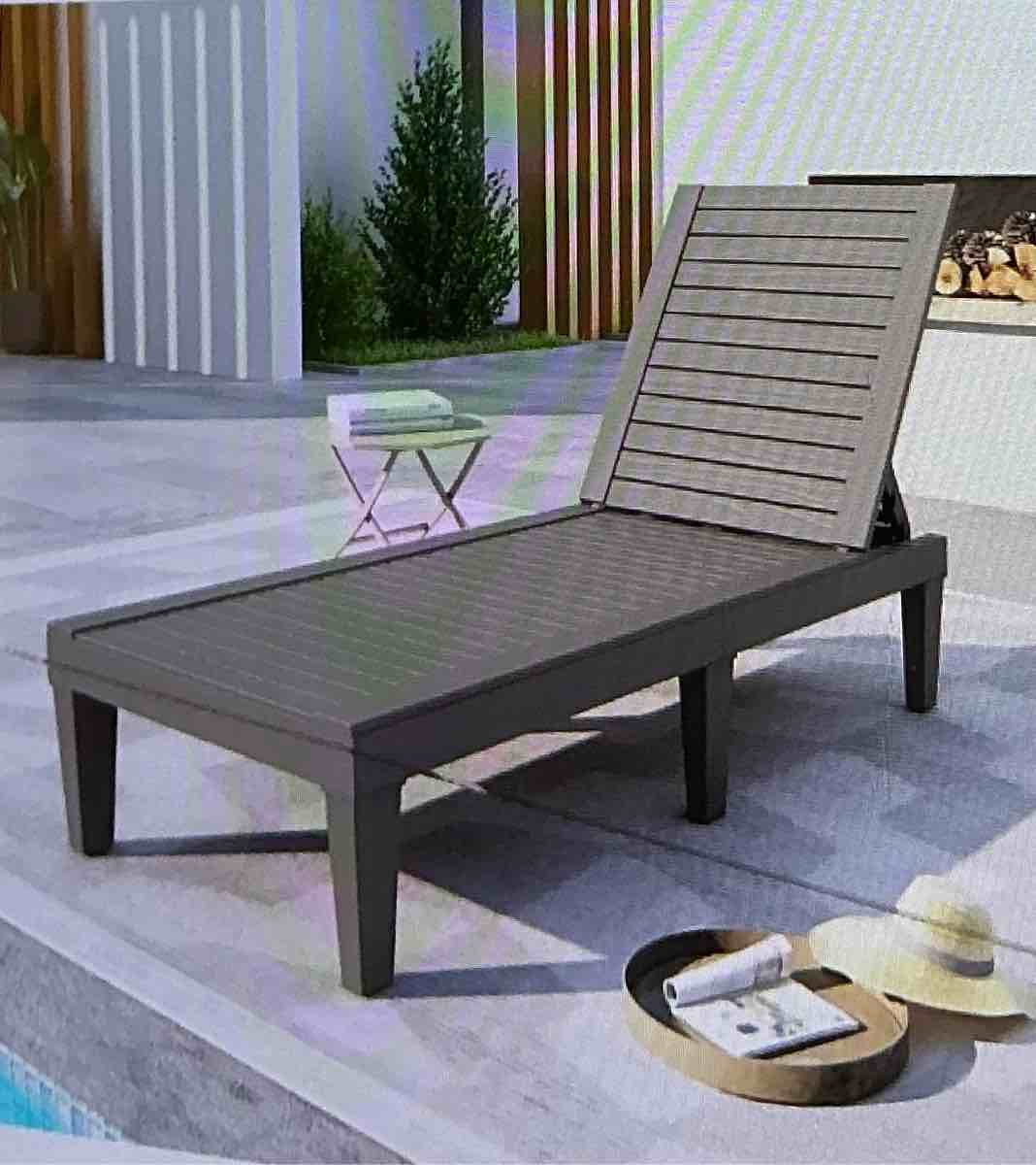 Outdoor lounger, reclining waterproof resin pool chair, brown gray