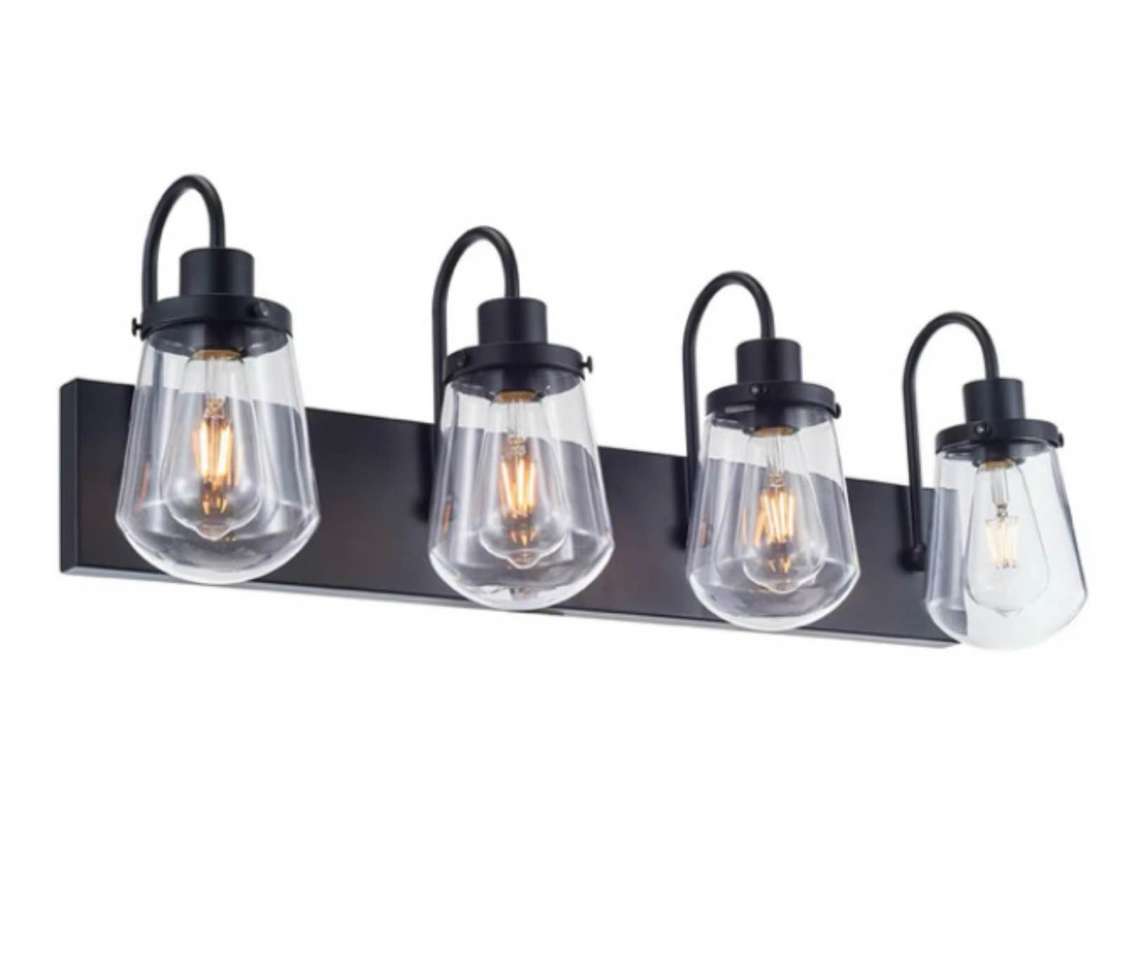 Indoor Modern Bedroom Wall Lamp In Matte Black, Iron Clear Glass Shade,4 Lights E26 Bulb Bathroom Vanity Light Matte Black Modern Glass,Iron