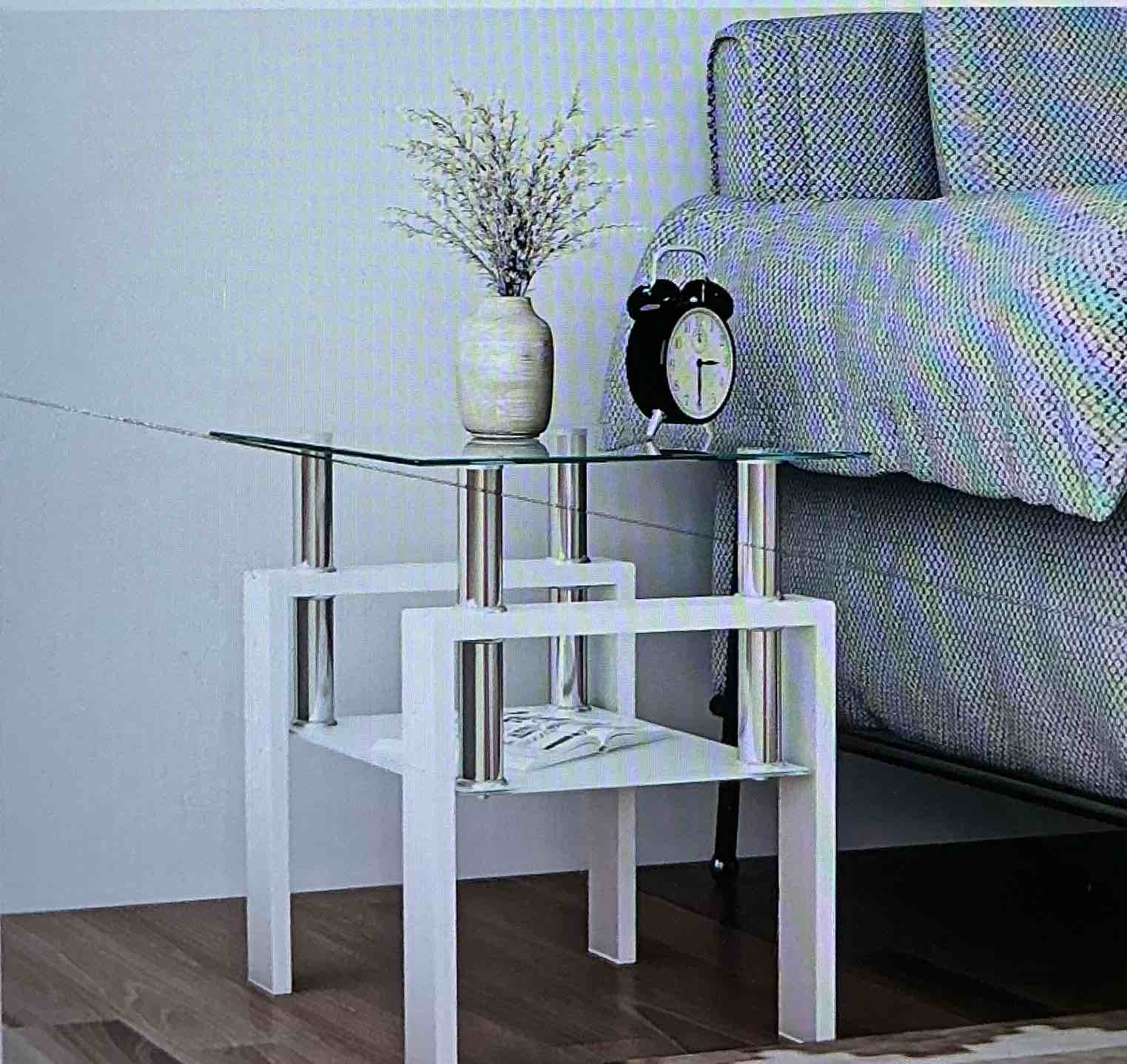Modern tempered glass side table, square glass side table for living room, minimalist design for small spaces, board game  Glass auxiliary for living room,( color white) 