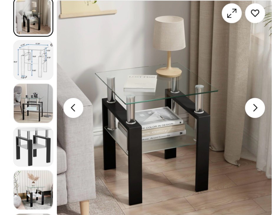 Modern Glass End Table 2-Tier Tempered Glass Top Corner Table for Living Room, S