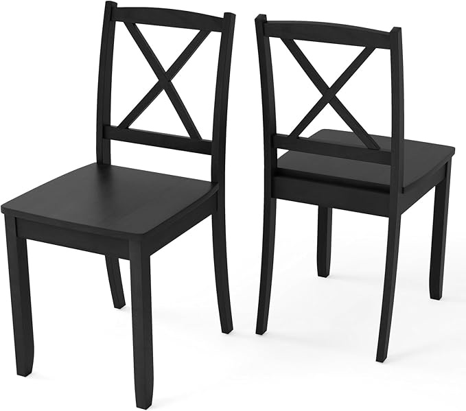 Giantex Wood Dining Chairs Set of 2, Armless Kitchen Chairs w/Rubber Wood Legs & Curved Backrest, Farmhouse Cross Back Diner Chairs, Wooden Side Chairs for Home Dining Room, Load 400 LBS, Black