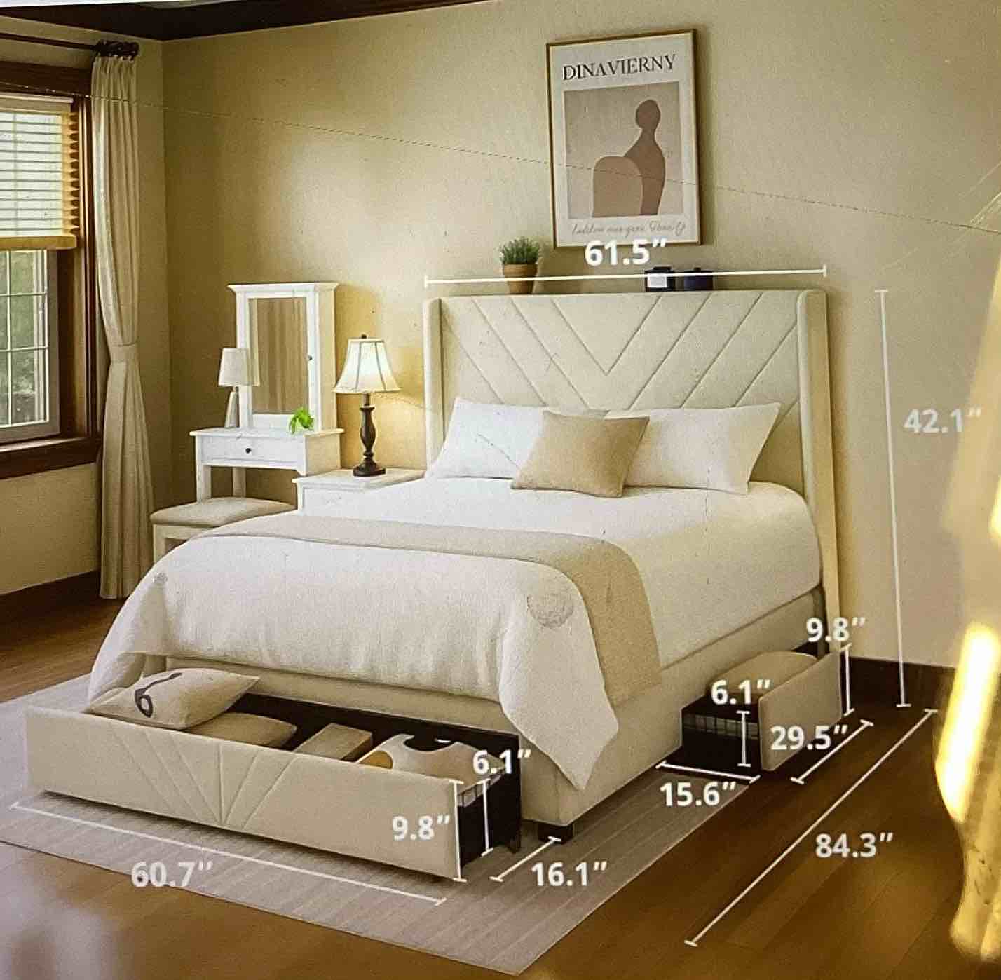 1 full size bed set (2 boxes to pick up) beige backing color and gray base