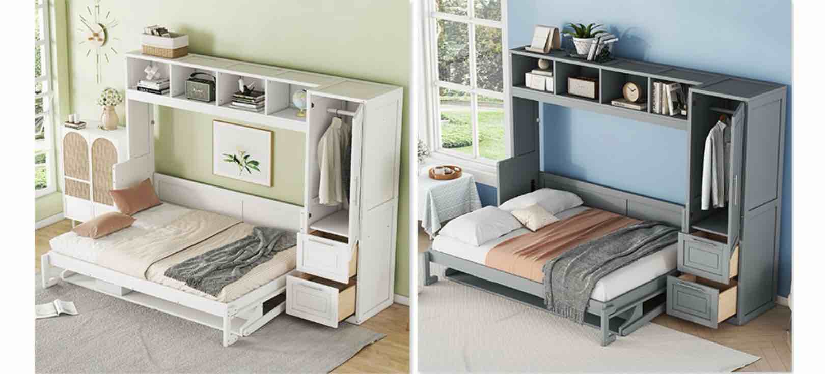 1 bed set full size murphy bed color white and gray (4 boxes to pick up)