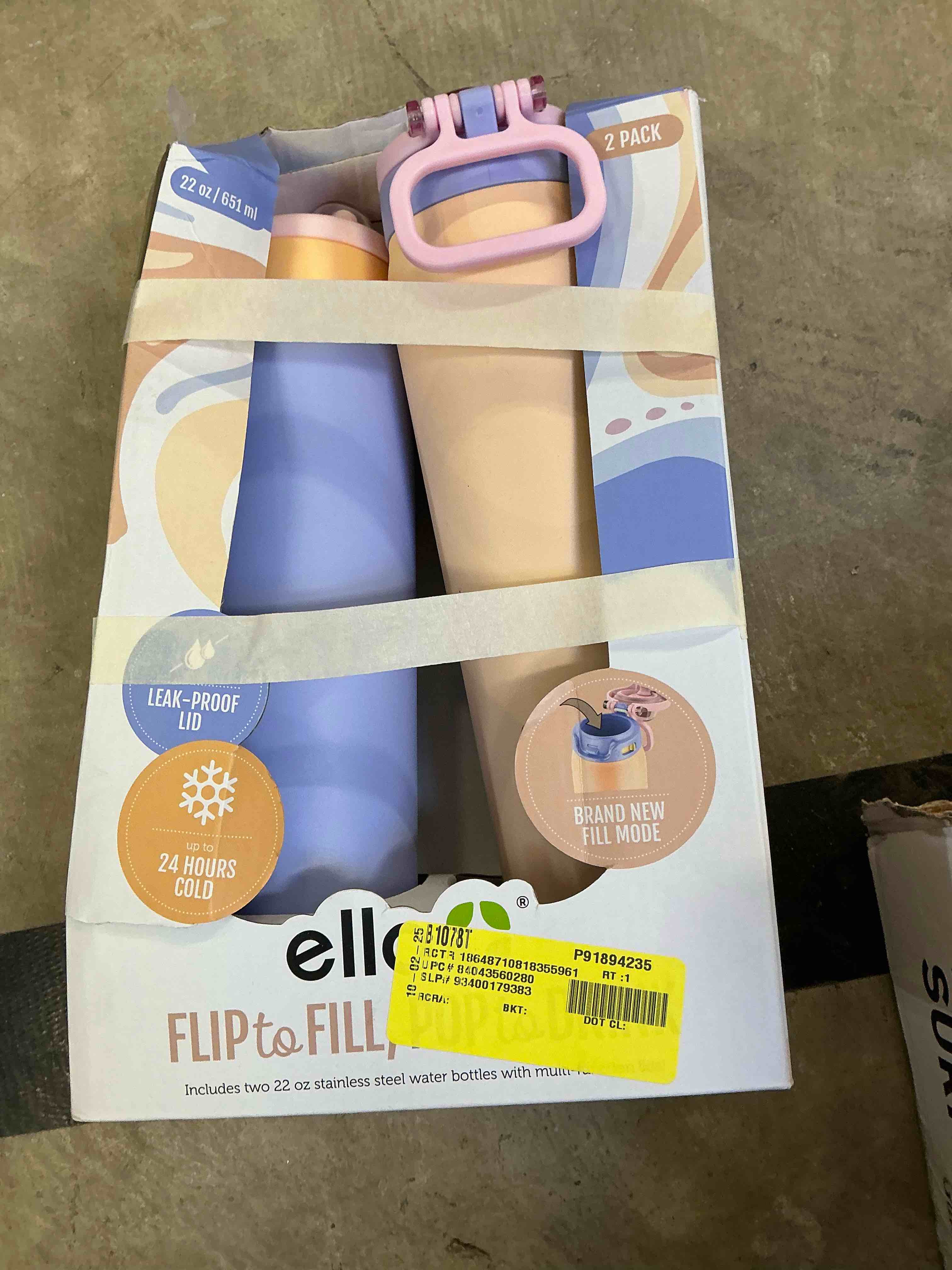 Ello Flip to Fill, Pop to Drink Stainless Steel Water Bottle with Leak-Proof Locking Lid, 22 oz – Reusable Insulated Travel Bottle, Color: Cornflower/Blush Breeze