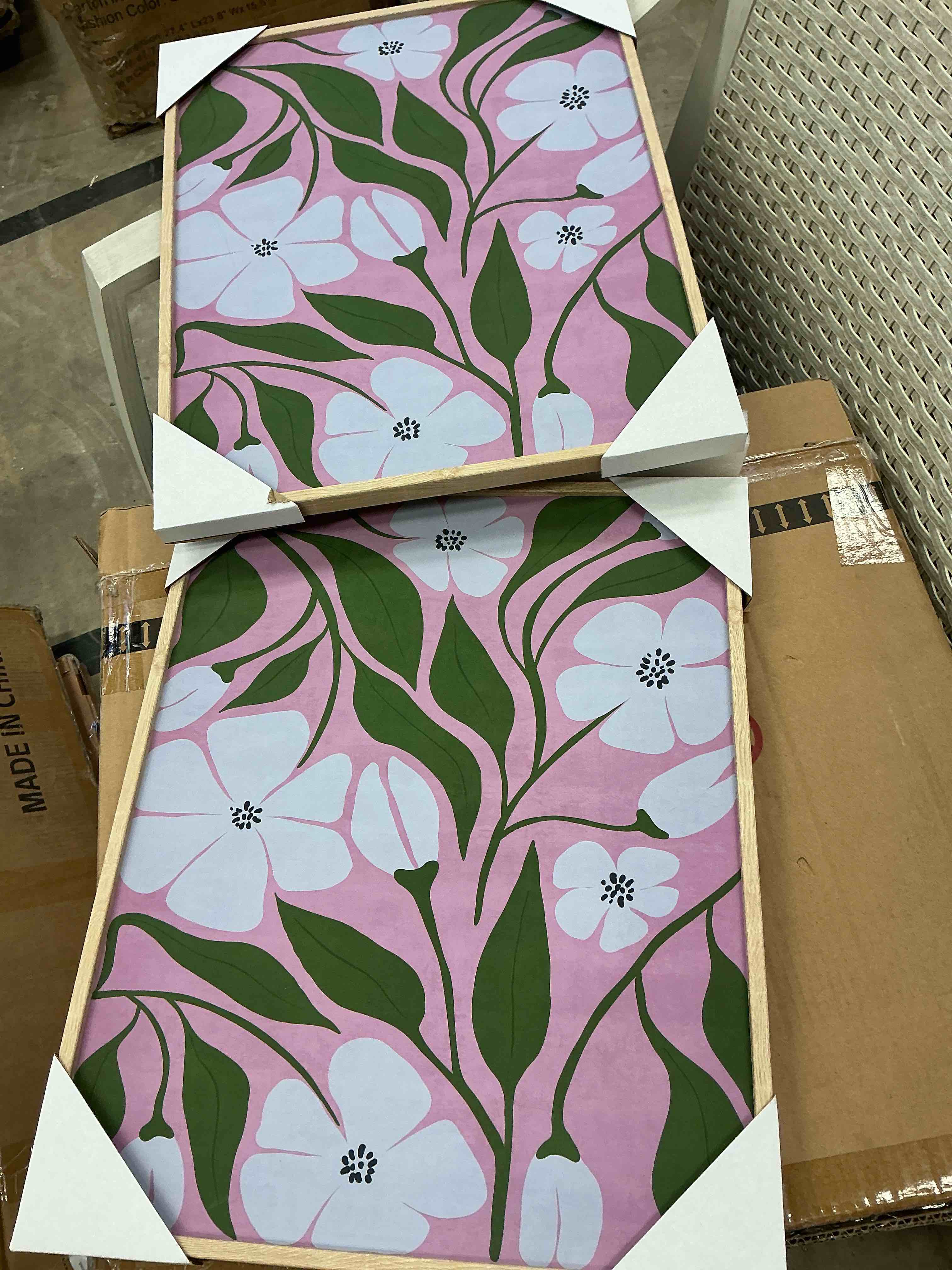 16"x20" Flower Print Framed Dorm Wall Art - Room Essentials™: Modern Botanical Wall Decor, Beige Frame