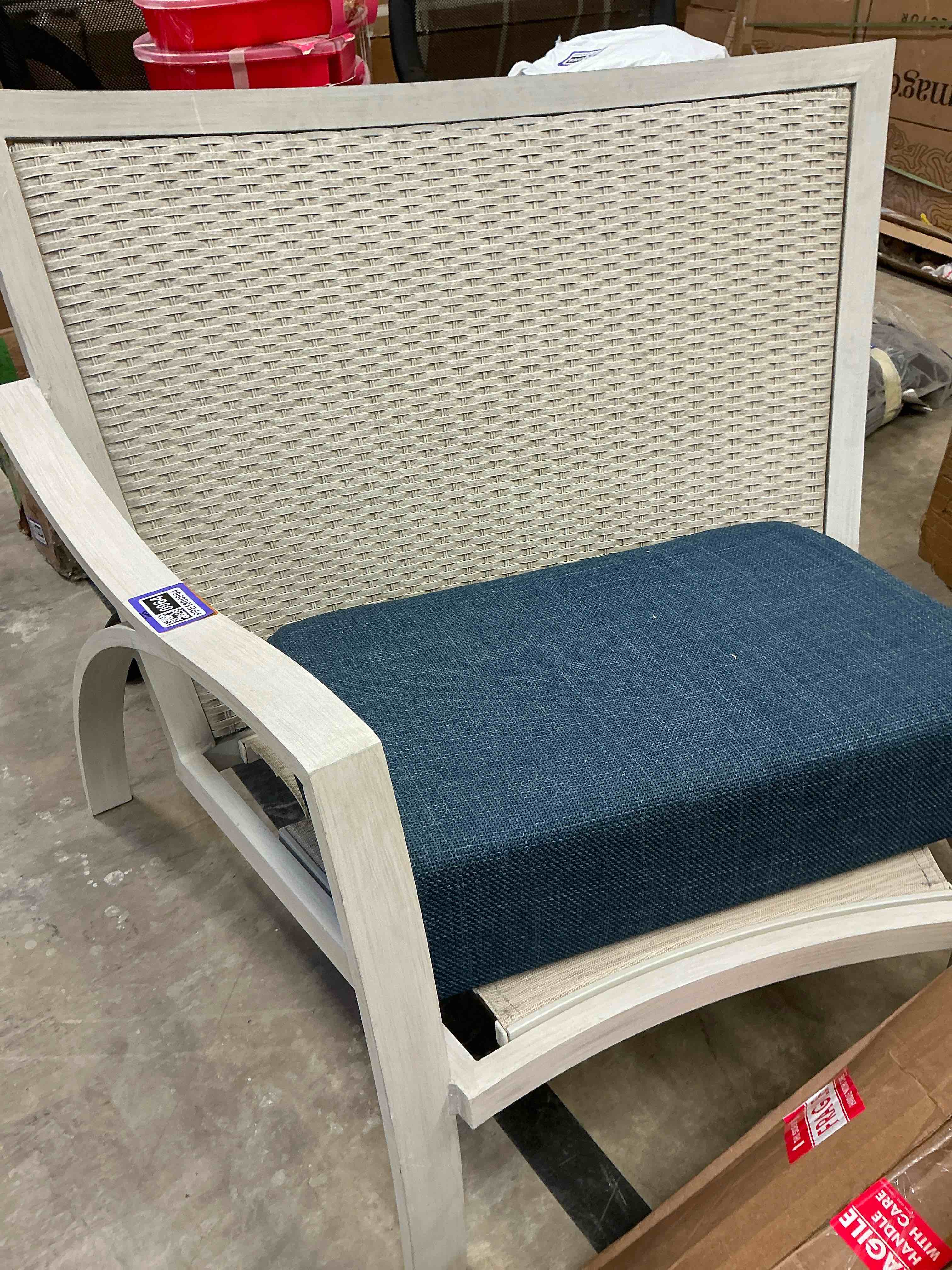 Sectional Right Arm Wicker Piece in Old White Wood