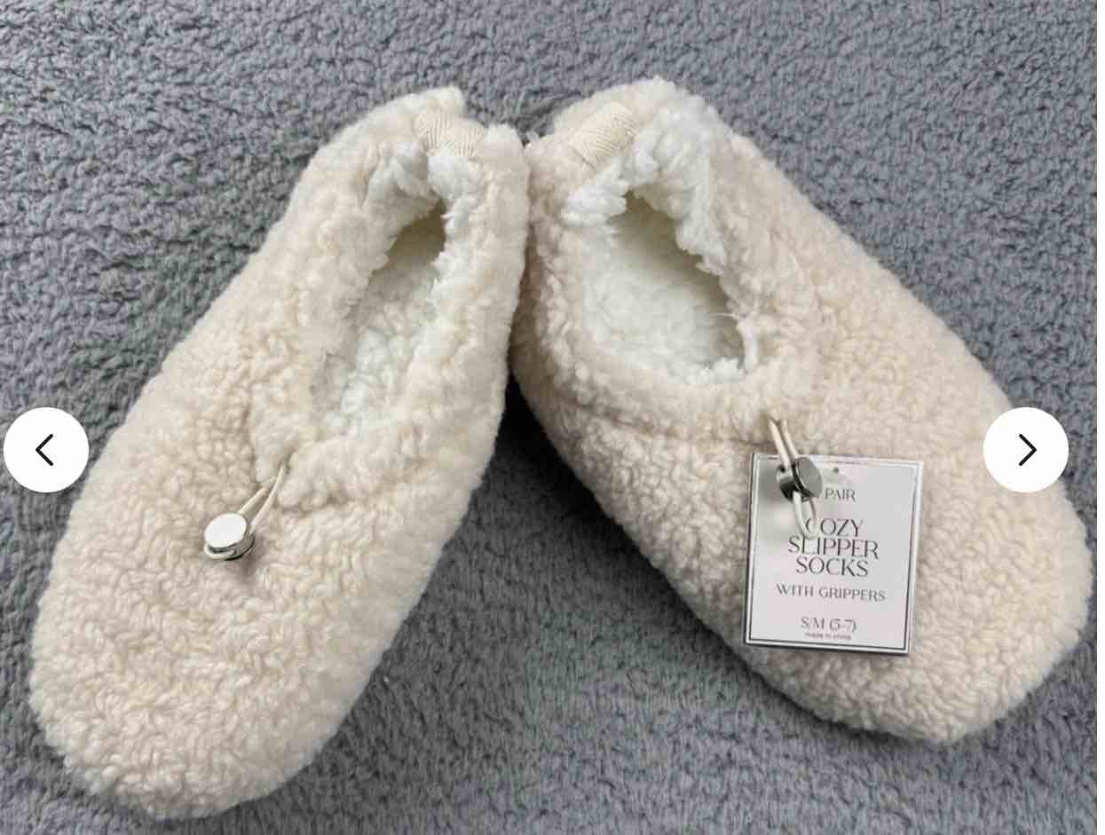 Women's Faux Shearling Pull-On Slipper Socks with Metal Toggle & Grippers Ivo Size 7 