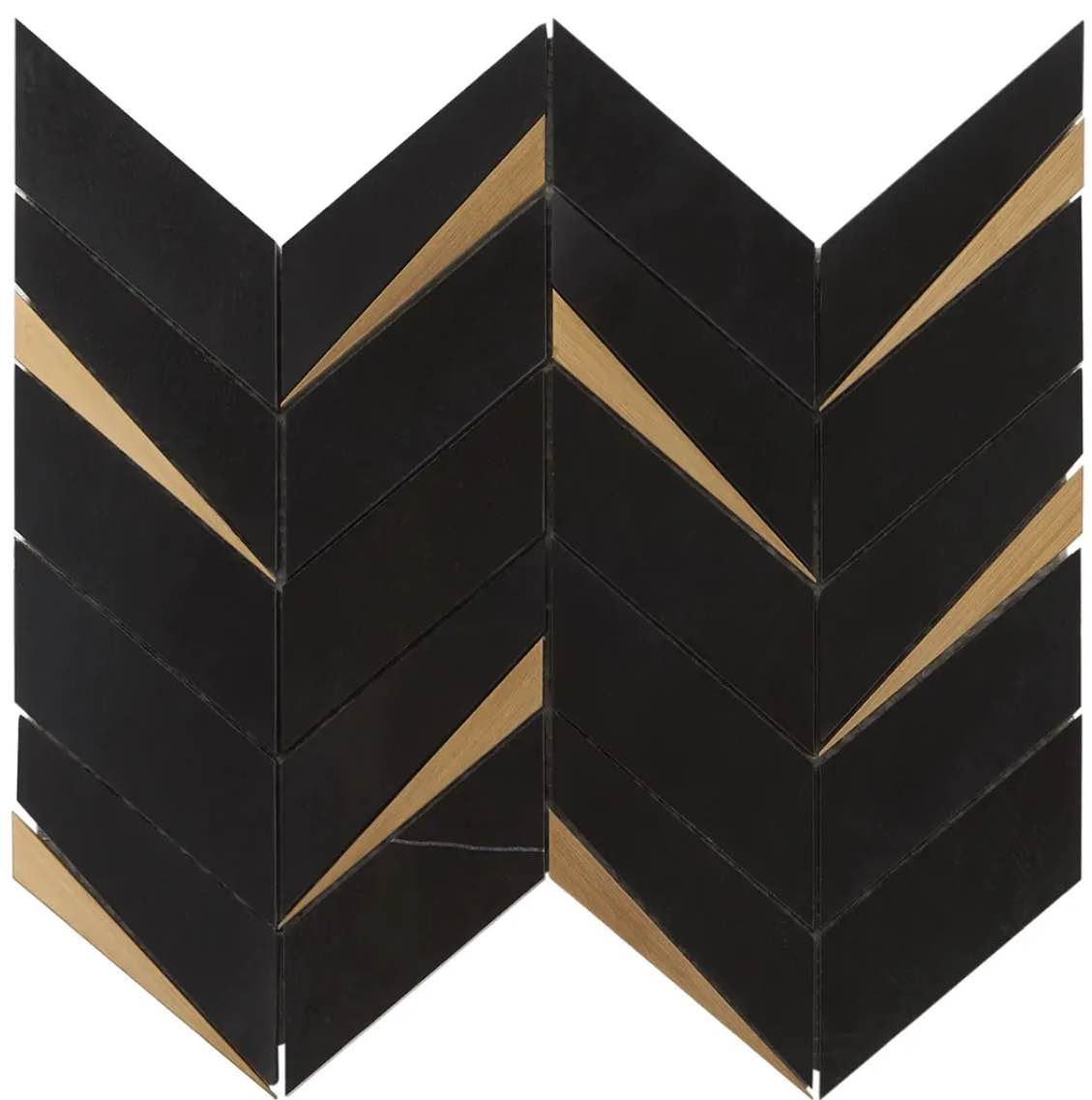 Vara Nero Polished Marble and Brass Mosaic Tile 5 sq.ft per 3 Boxes for pick up, 15 sq.ft total, you bid per sq.ft 