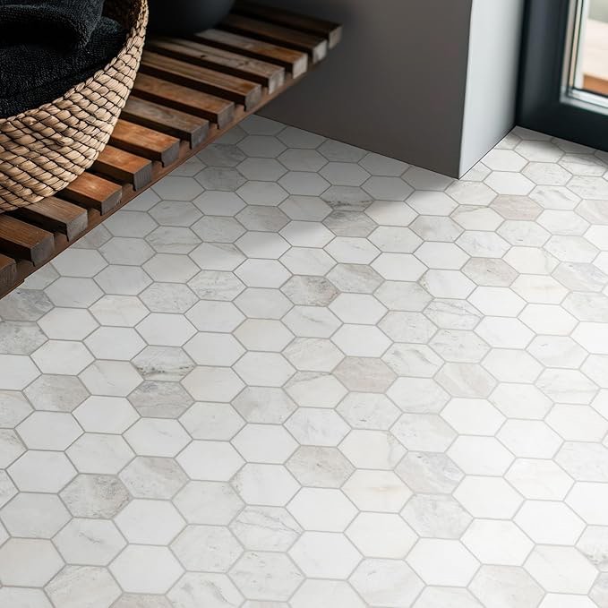 Premier Decor Arabescato Venato White 2” Hexagon Floor and Wall Tile 