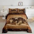 Feelyou Bear Bedding Set Soft for Boys Girls, Rustic Cabin Comforter Set Twin Size Wildlife Hunting Theme Duvet Quilt Microfiber Farmhouse Bedroom Decor Olive Brown 2 Pcs with 1 Pillow Cases