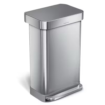 simplehuman Liner Pocket Can with Soft-Close Grey Plastic Lid, 55 Liter Brushed Steel Indoor