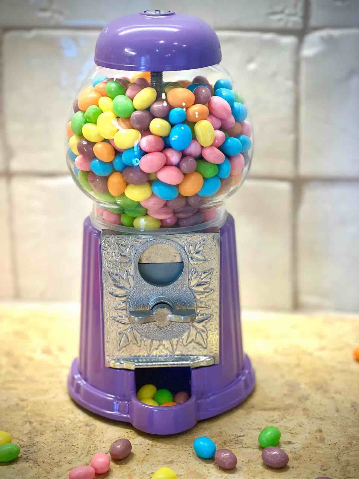 Toy Planet Purple Gumball Bank Coin-Operated Candy Dispenser Vending Machine