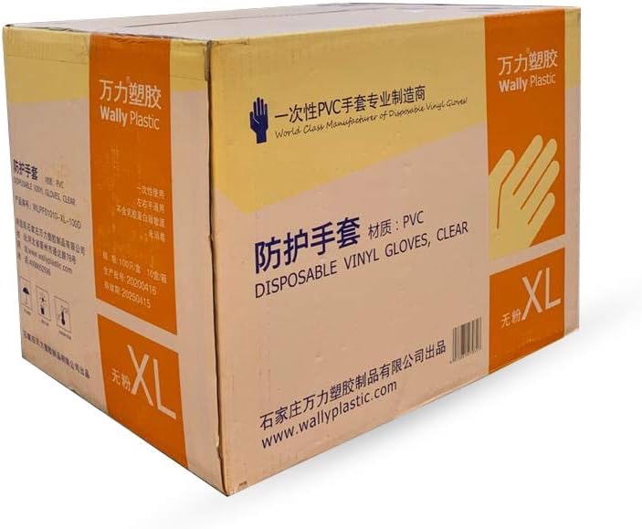 Wally Plastic - Vinyl Examination Gloves - Xtra Large Size - 10Boxes per carton (1000 gloves)