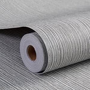 Haimin Grasscloth Wallpaper Textured 24in X 393in Fabric Contact Paper ,black Wall Paper Textured Linen Wallpaper Peel and Stick Self-Adhesive Thick Vinyl Embossed Film Wallpaper (black)