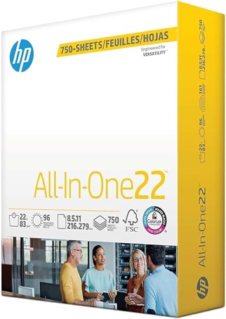 HP Papers | 8.5 x 11 Paper | All In One 22 lb | 1 Mega Ream - 750 Sheets | 96 Bright | Made in USA - FSC Certified | 207750R Mega Ream 750 Sheets