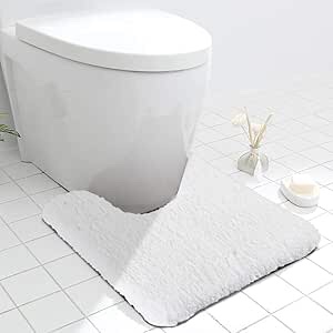  Luxury White Contour Bath Rug, 19.5 X 19.5 Inches Shaggy Bathroom Rugs,Non Slip Efficient Water Absorbent Machine Washable Tufted Bath Mat Microfiber Soft Thick Plush U-Shaped Toilet Mat
