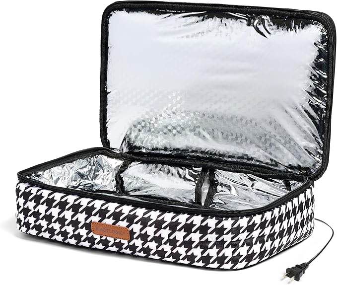 HotLogic Max XP Large Portable Electric Lunch Box Food Heater - Expandable Food Warmer Tote and Heated Lunchbox for Adults Work/Car/Home - Cook, Reheat, and Keep Your Food Warm - HOUNDSTOOTH - 120V