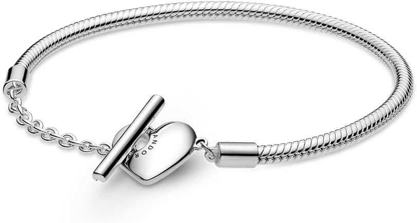 (19 inches in length as shown in picture)Pandora moments engravable heart t bar snake bracelet sliver