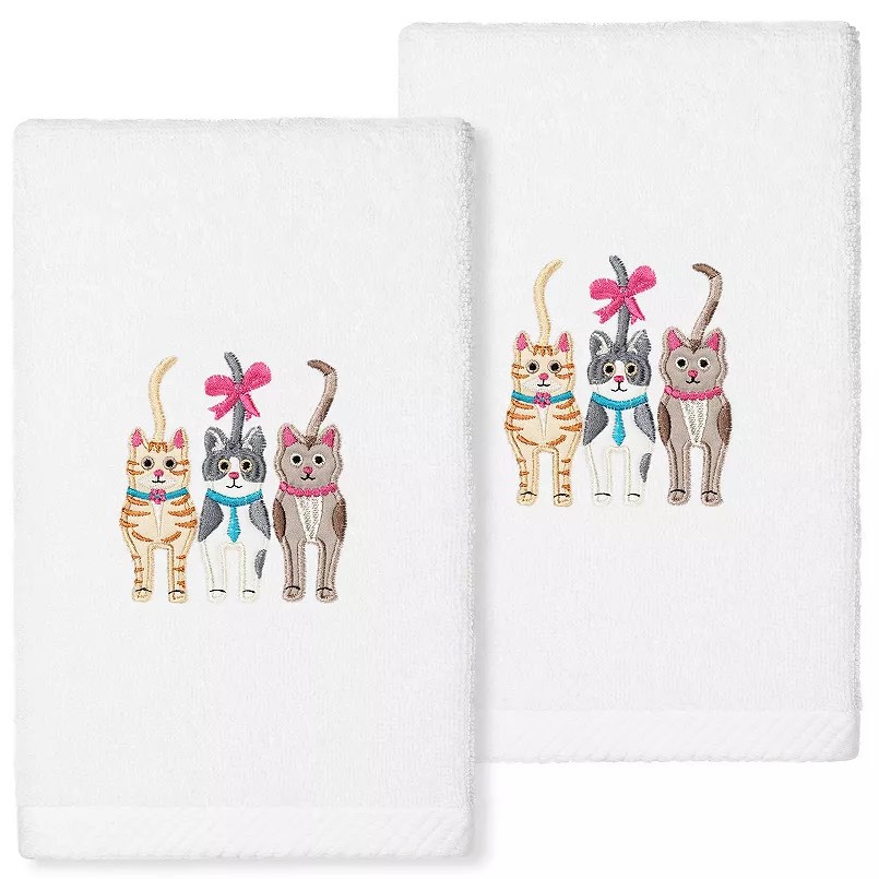 Linum Home Textiles Turkish Cotton Cats Embroidered 2-pack Hand Towel Set 
