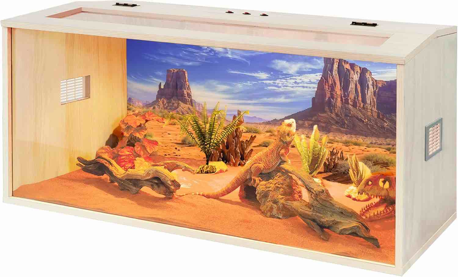 Terrario de reptiles, tanque de lagarto de hasta 68 galones, tanque de dragn barbudo con puerta de techo, tanque de serpiente con lmpara e interruptor integrados (35 galones, 40 pulgadas de