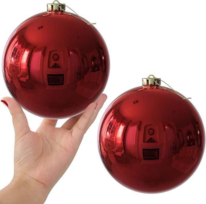 Meooeck Christmas Ball Ornaments 6 Inch Hanging Tree Ornament Christmas Tree Balls Large Plastic Balls Big Outdoor Hanging Decorations for Xmas Yard Holiday Party Outside (Shiny Red,16 Pcs) Shiny Red 16