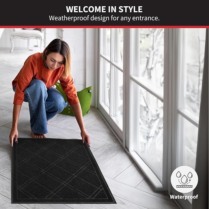 SlipToGrip Universal Door Mat, Plaid Design - Large  Durable No Slip Floor Mats for Patio, Front Door, and Entryway - Washable, Waterproof Indoor and Outdoor Garage Rug for High Traffic