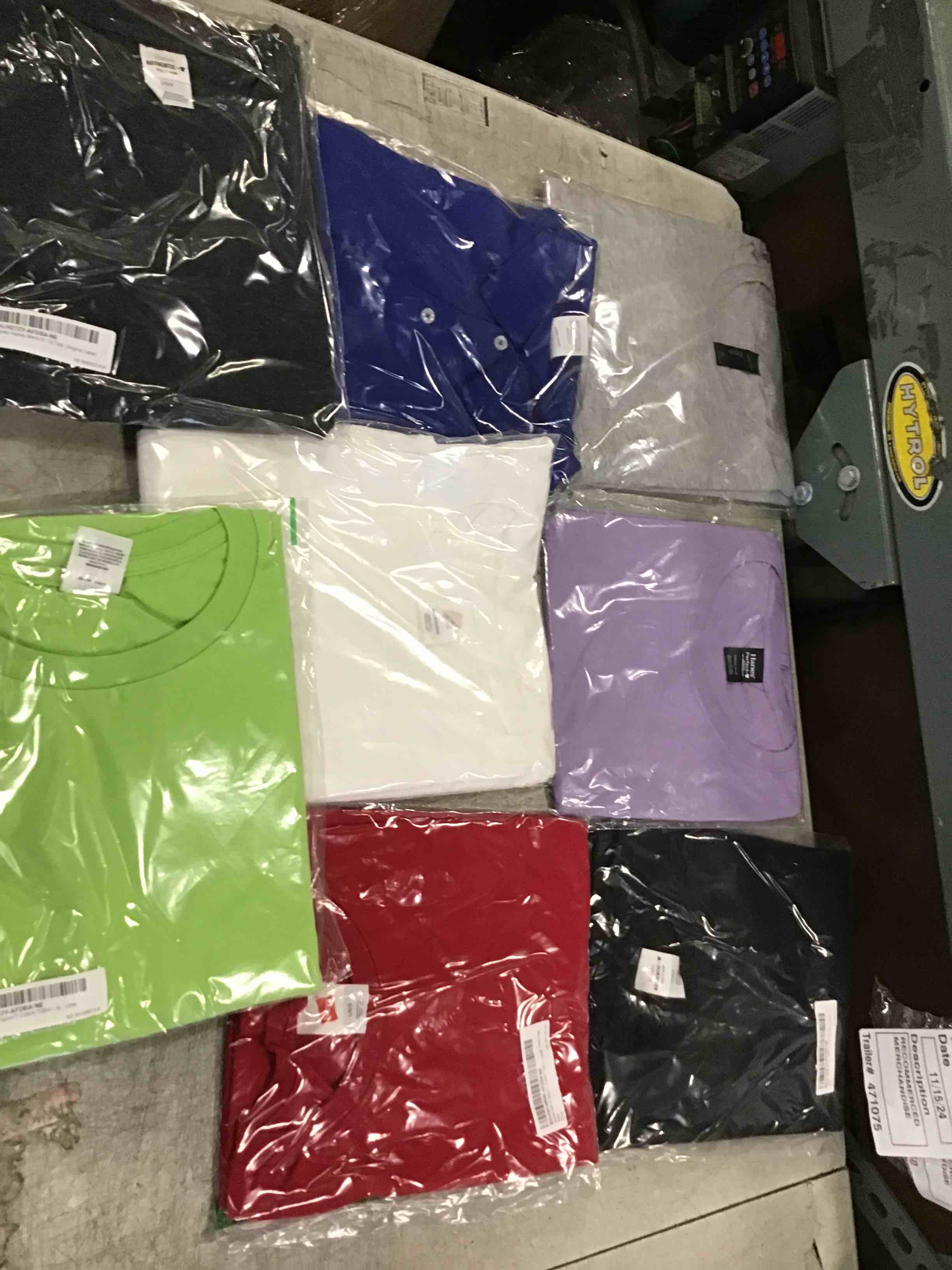 Assortment of Hanes TShirts, short sleeve, unisex. Size and Color Vary, Multiple Pieces, Box Full 59 