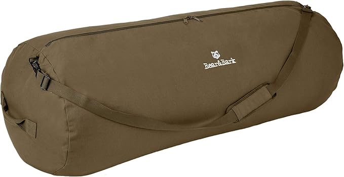 Bear & Bark Large Duffle Bag - Military Green 50"X20" - 257L - Canvas Military and Army Cargo Style Men/Woman Carryall Duffel - College Student, Backpacking, Gym, Travel Luggage, Storage Shoulder Bag