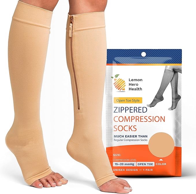Lemon Hero Zipper Compression Socks 15-20 mmHg Open Toe, Medical Zip Up Compression Stockings for Women and Men - Improves Blood Circulation, Relieves Pain & Swelling 3XL 