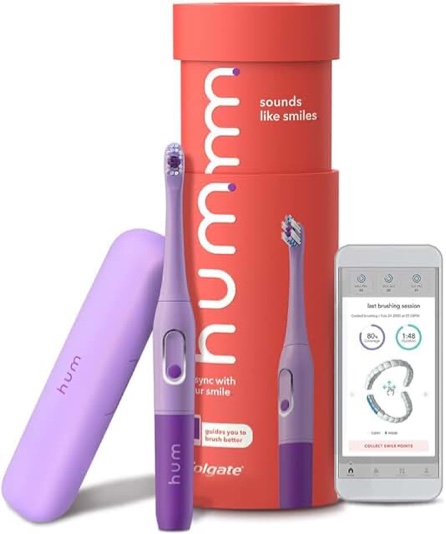 Colgate hum Smart Electric Rechargeable Sonic Toothbrush Kit with Travel Case, Purple