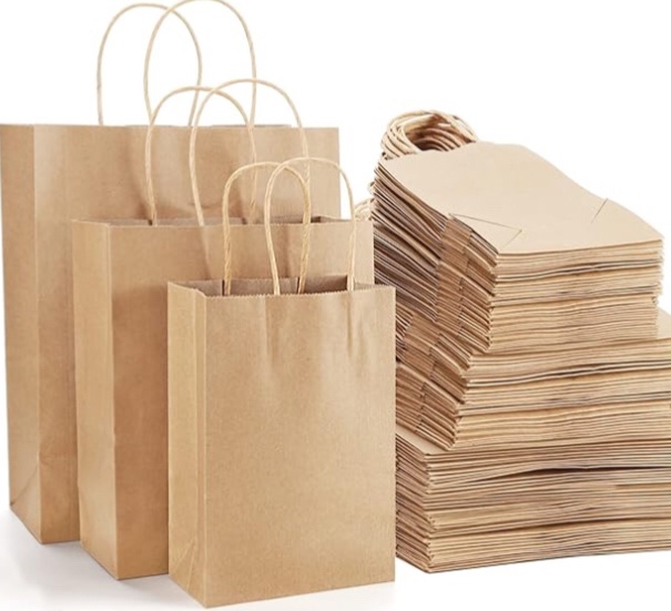 Kslong 105 Pack Brown Kraft Gift Bags with Handles, Natural Plain Kraft Paper Shopping Bags Bulk for Retail Business, Grocery, Merchandise, Craft, Birthday, Wedding, Party Favors in 