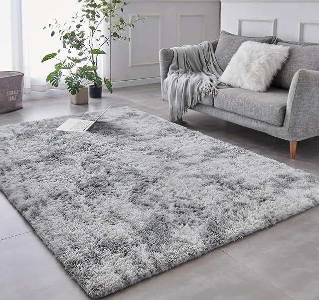 TABAYON Extra Large Shag Area Rug, 9x12 Feet Grey Indoor Ultra Soft Plush Rugs for Living Room, Non-Skid Modern Nursery Faux Fur Rugs for Home Decor