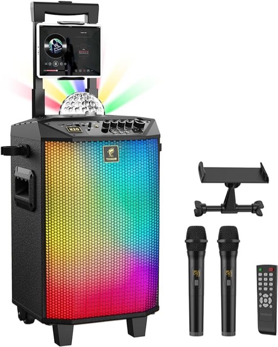 TONOR máquina de karaoke inalámbrica, sistema PA, con Bluetooth, altavoz portátil con dos micrófonos inalámbricos, bola de discoteca para karaoke en casa, fiesta, clase e iglesia (K20) Visita la tienda de TONOR