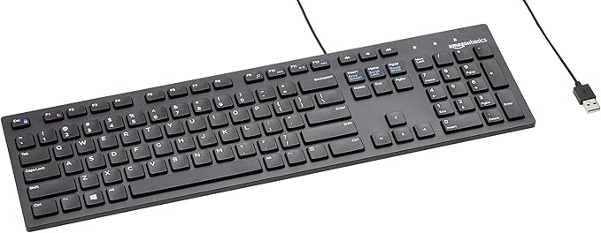 Amazon Basics Low-Profile Wired USB Keyboard with US Layout (QWERTY), Matte Black