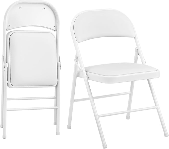 KAIHAOWIN 2-Pack Folding Chair Vinyl Padded and Metal Frame Heavy Duty Foldable Chair with Backrest & Padded Seats for Meetings Office Wedding Events-White