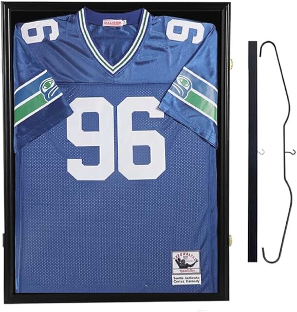 Jersey Frame Display Case Jersey Display Frame Shadow Box for Jersey Display Case with Acrylic Anti Fade Uv Protection Gold Locks for Baseball Basketball Football Soccer Hockey Sport Shirt Black