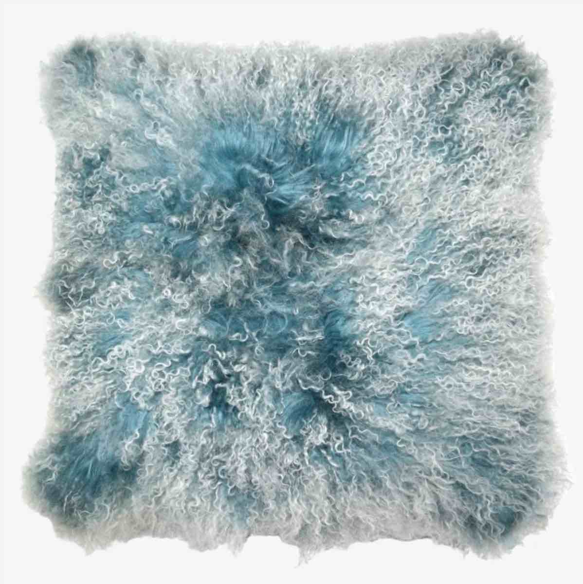 Double Dipped Mongolian Fur Blue / Creme Pillow