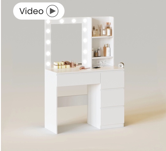 37in 4 Drawers Lighted Makeup Vanity Table 