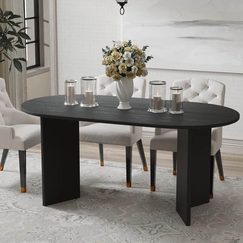 Oval Wood Dining Table Color: Black, Size: 30" H x 67" L x 33.5" W (incomplete)