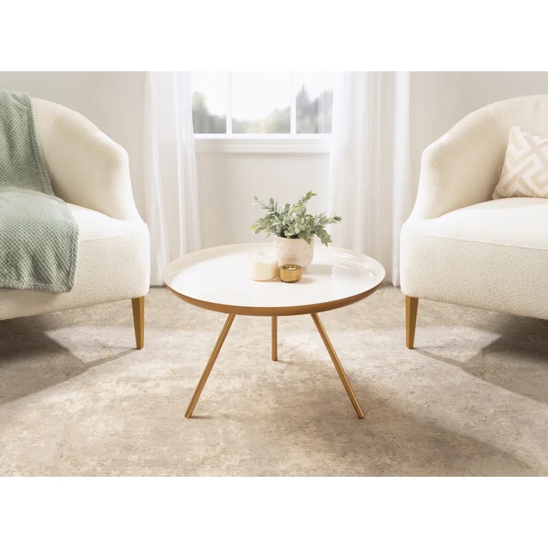 Albinca Round Metal Coffee Table 25" Diameter White, Black Table Base Color: Gold