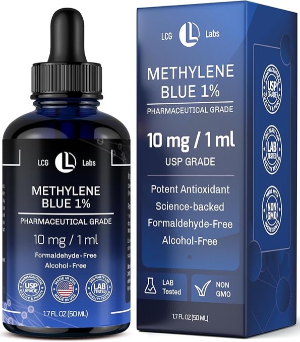 Methylene Blue Pharmaceutical Grade - Methylene Blue 1% - Liquid Drops Aqueous Solution 10 mg / 1 ml - Third Party Tested - Formaldehyde & Alcohol-Free - Made in USA 1.7 Fl OZ