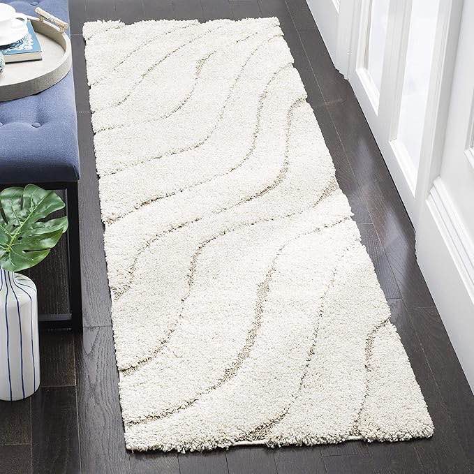 SAFAVIEH Florida Shag Collection Runner Rug - 2'3" x 7', Cream & Beige, Non-Shedding & Easy Care, 1.2-inch Thick Ideal for High Traffic Areas in Living Room, Bedroom (
