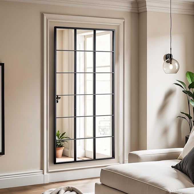 Mirrace Black Metal Windowpane Wall Mirror