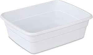 Sterilite Small Portable Rectangle Plastic Heavy Duty Reinforced Plastic 8 Qt Kitchen Dish Pan Basin Container for Dishware & Laundry, White (12 Pack)