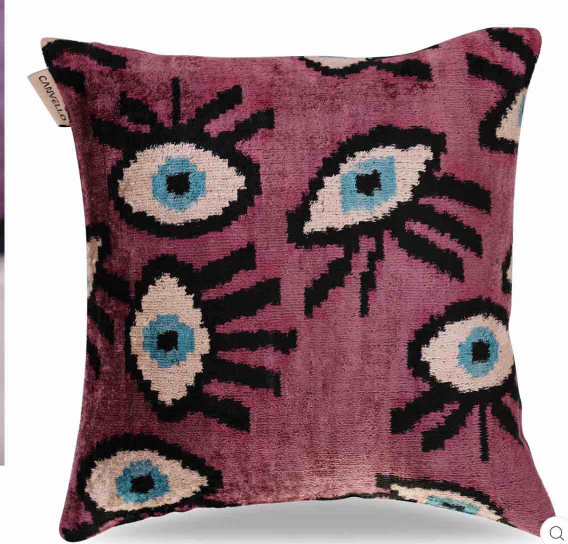 CANVELLO LUXURY PINK PURPLE EVIL EYE PILLOW FOR COUCH - 16X16 INCH *similar to stock photo* 